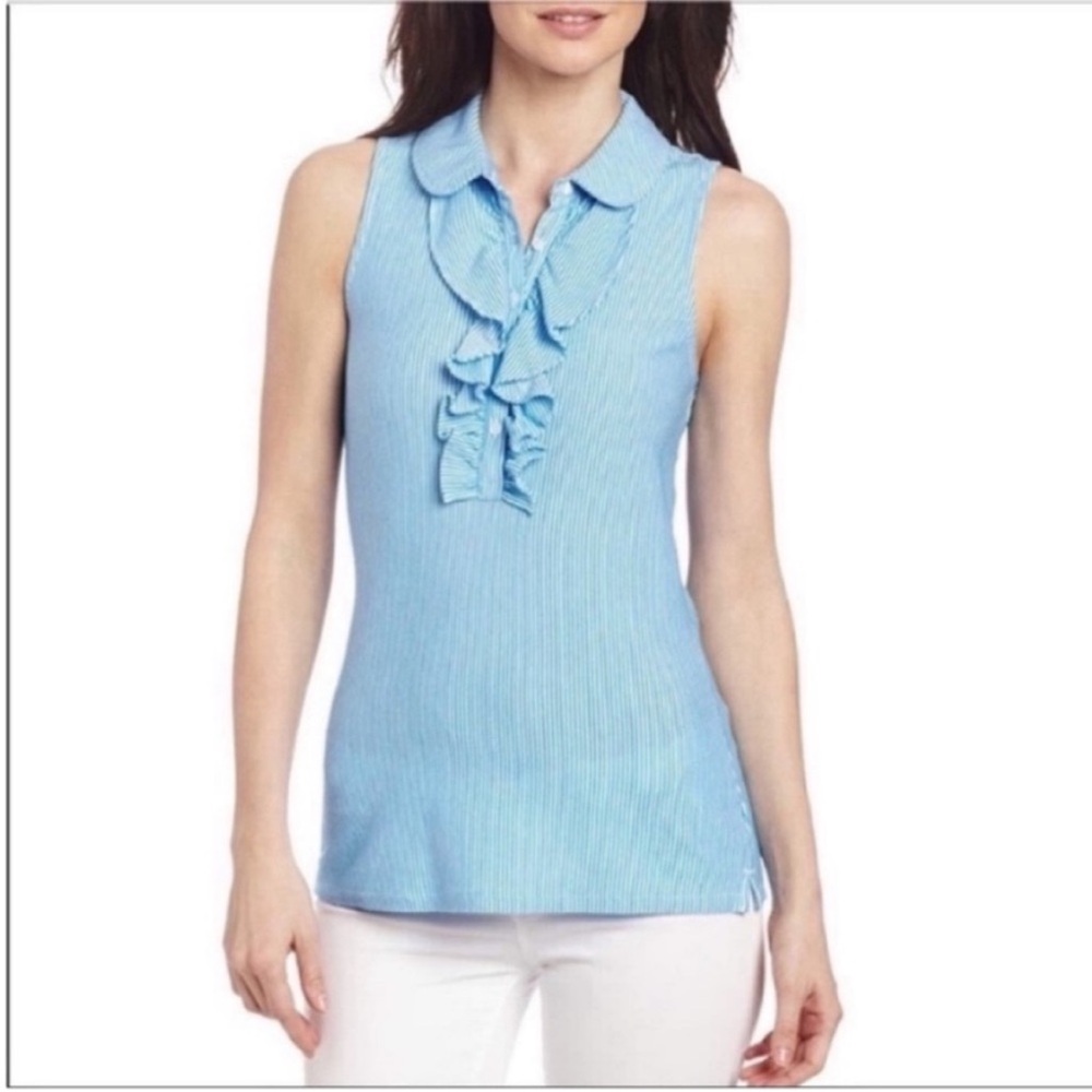 Lilly Pulitzer Drew tank top flutter blue seersucker striped ruffles